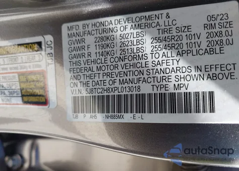 2023 Acura Rdx A-Spec Advance Package from USA, damaged, VIN 5J8TC2H8XPL013018